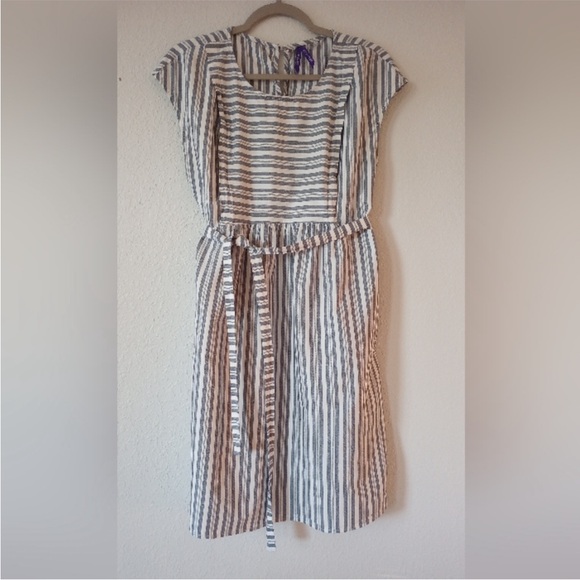 Seraphine Gray and White Striped Midi Maternity Dress - Picture 3 of 4